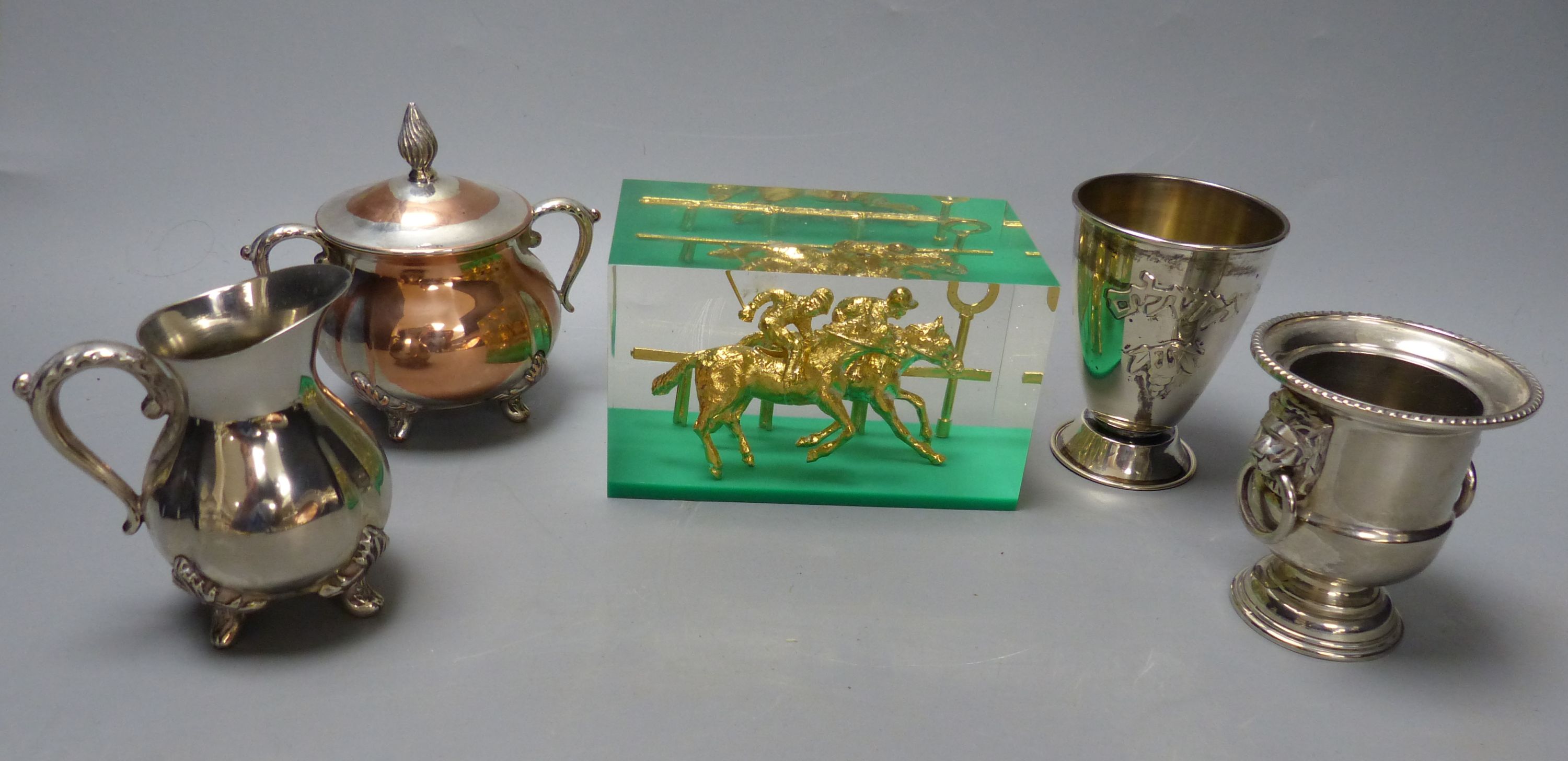 Assorted collectables to include plated and copper wares and cut glass, tallest 29cm